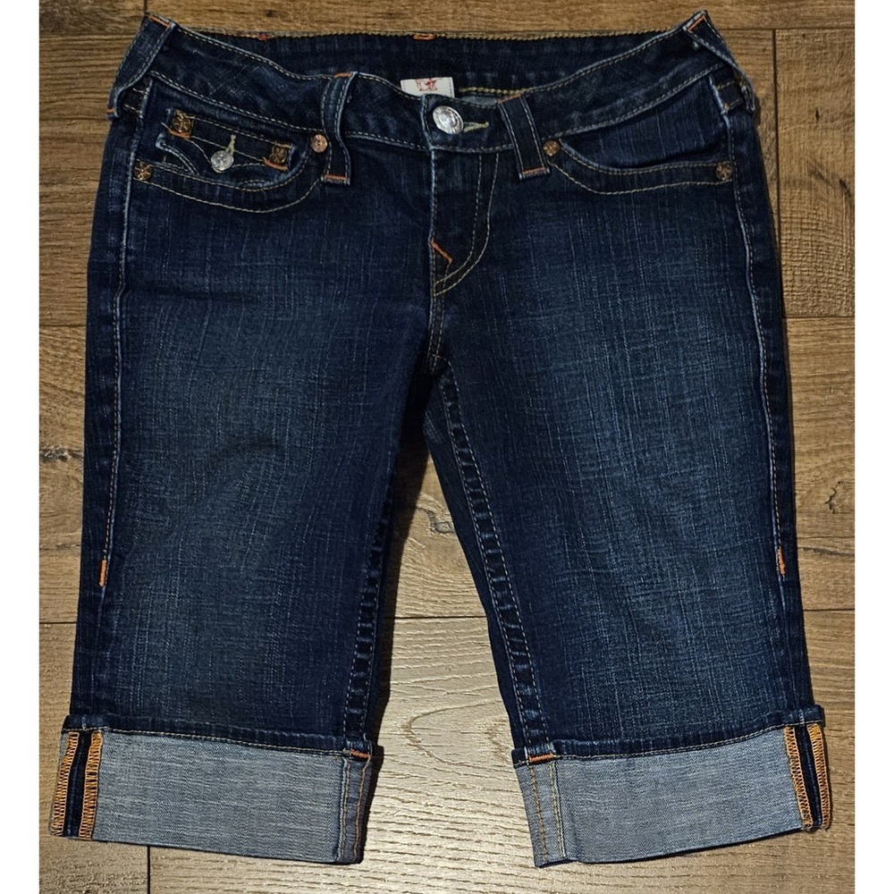 True Religion Shorts Womens 28 Sophie Jeans Cuffed Knee Length Denim Bermuda USA